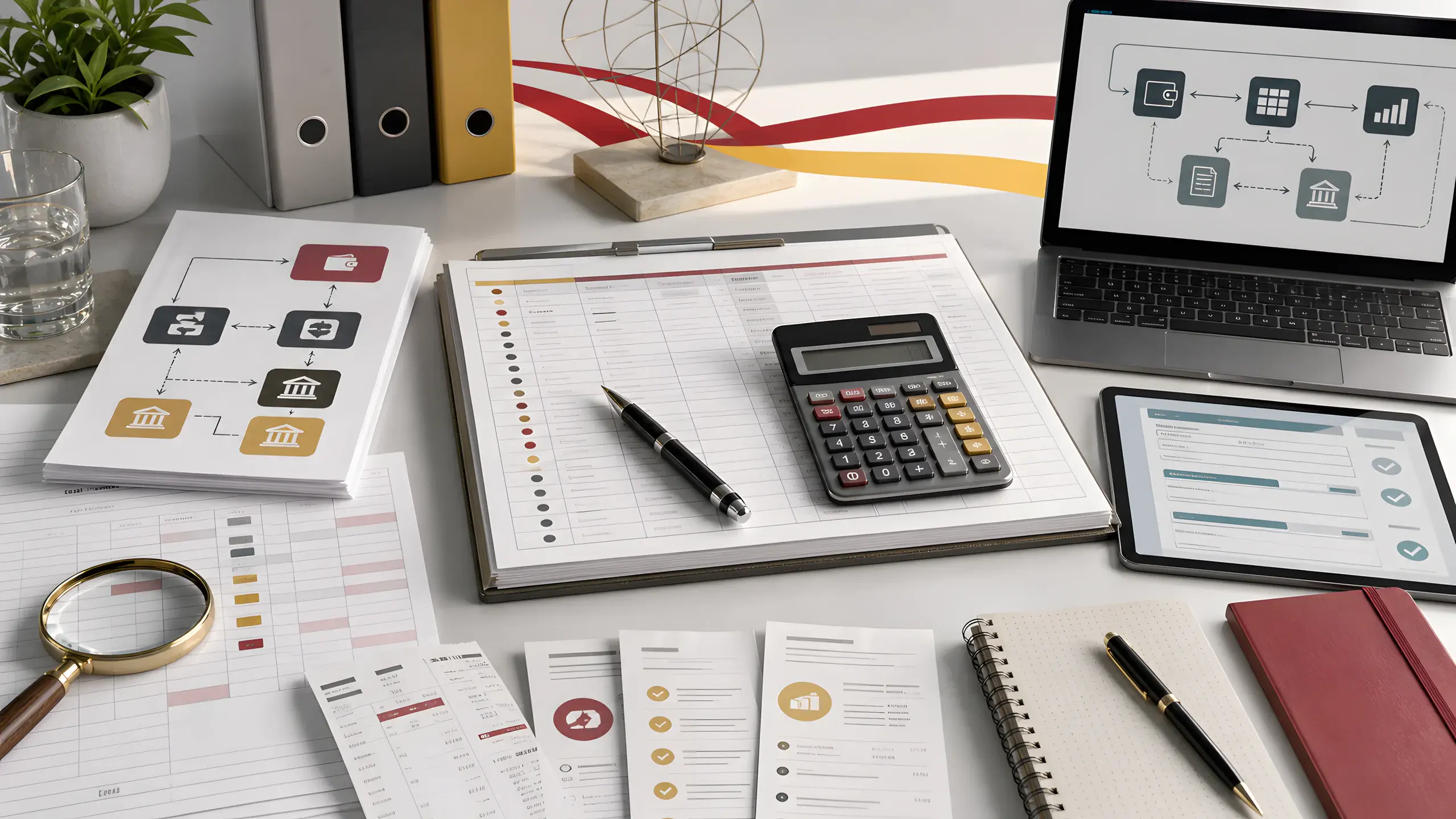 Documentos, calculadora y registros digitales preparados para declarar operaciones con criptomonedas