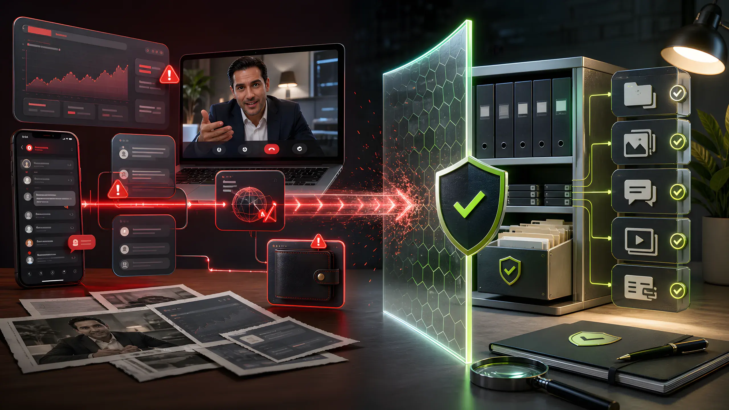 Interfaces fraudulentas frente a una barrera que protege evidencias digitales